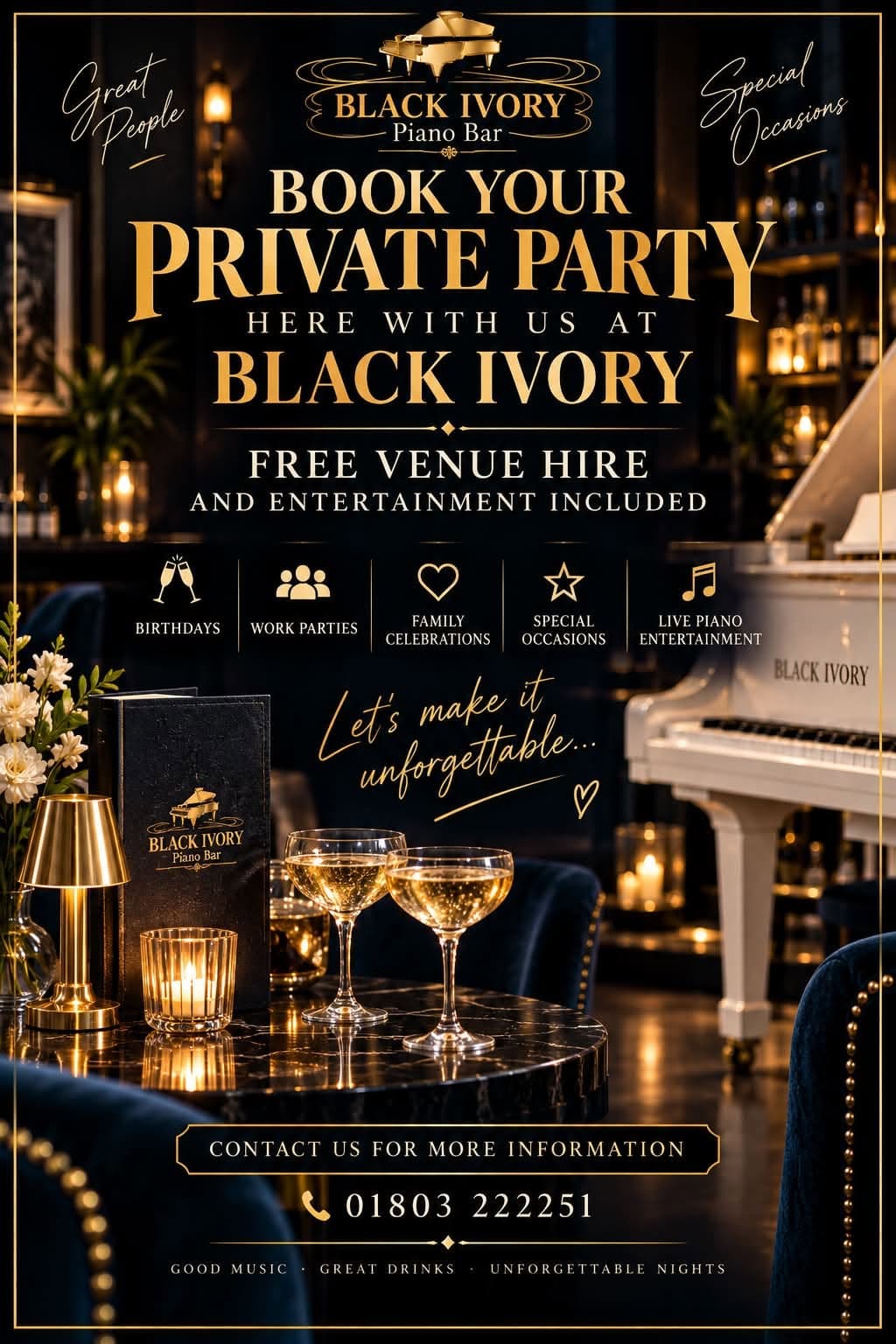 Book your private party at Black Ivory poster: free venue hire and entertainment included
